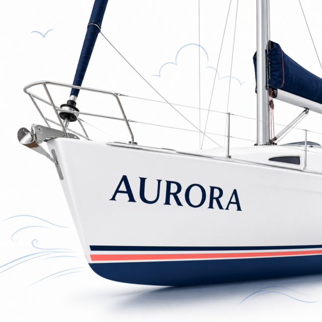 Personalizowana naklejka z nazwą łodzi AURORA